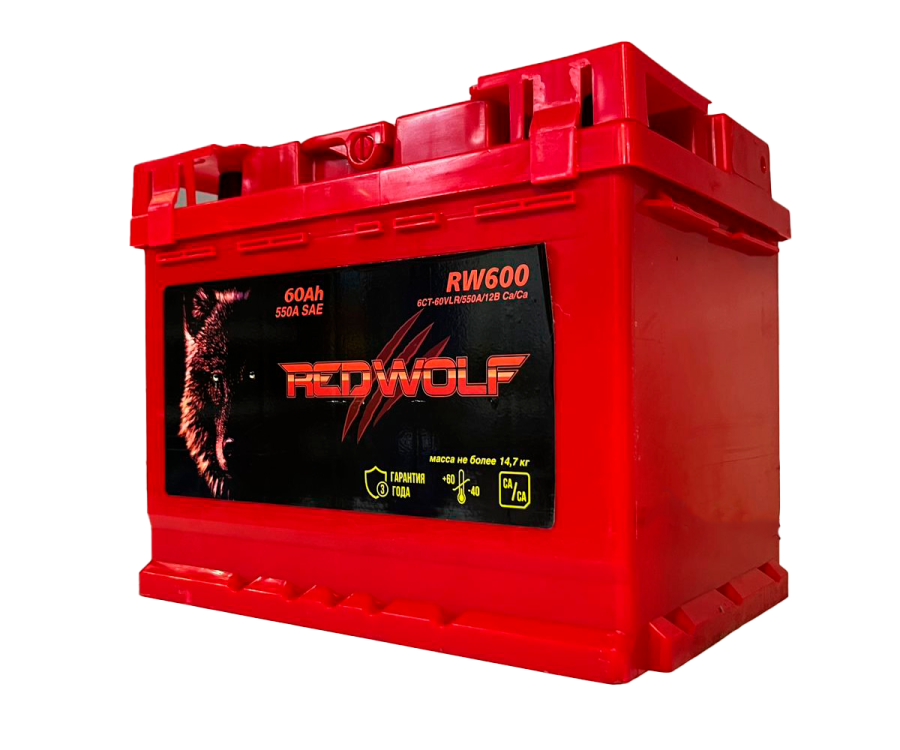 Аккумулятор, RED Wolf RWS601, 60 Ah, 510 A, прямая полярность